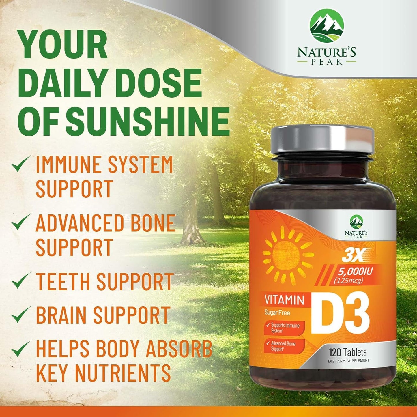High Potency Vitamin D3 5000 IU Chewables for Bone, Teeth, Muscle & Immune Support - 120 Tablets