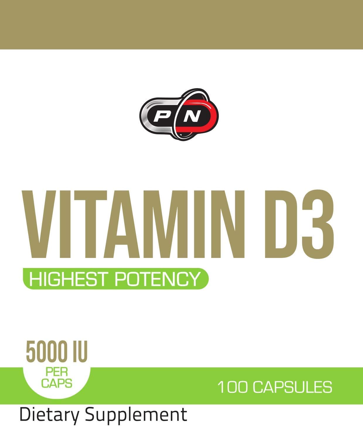 High Potency Vitamin D3 5000 IU Cholecalciferol Supplement - 100 Capsules, Bone Health, Immune System & Heart Support, Non GMO & Gluten Free