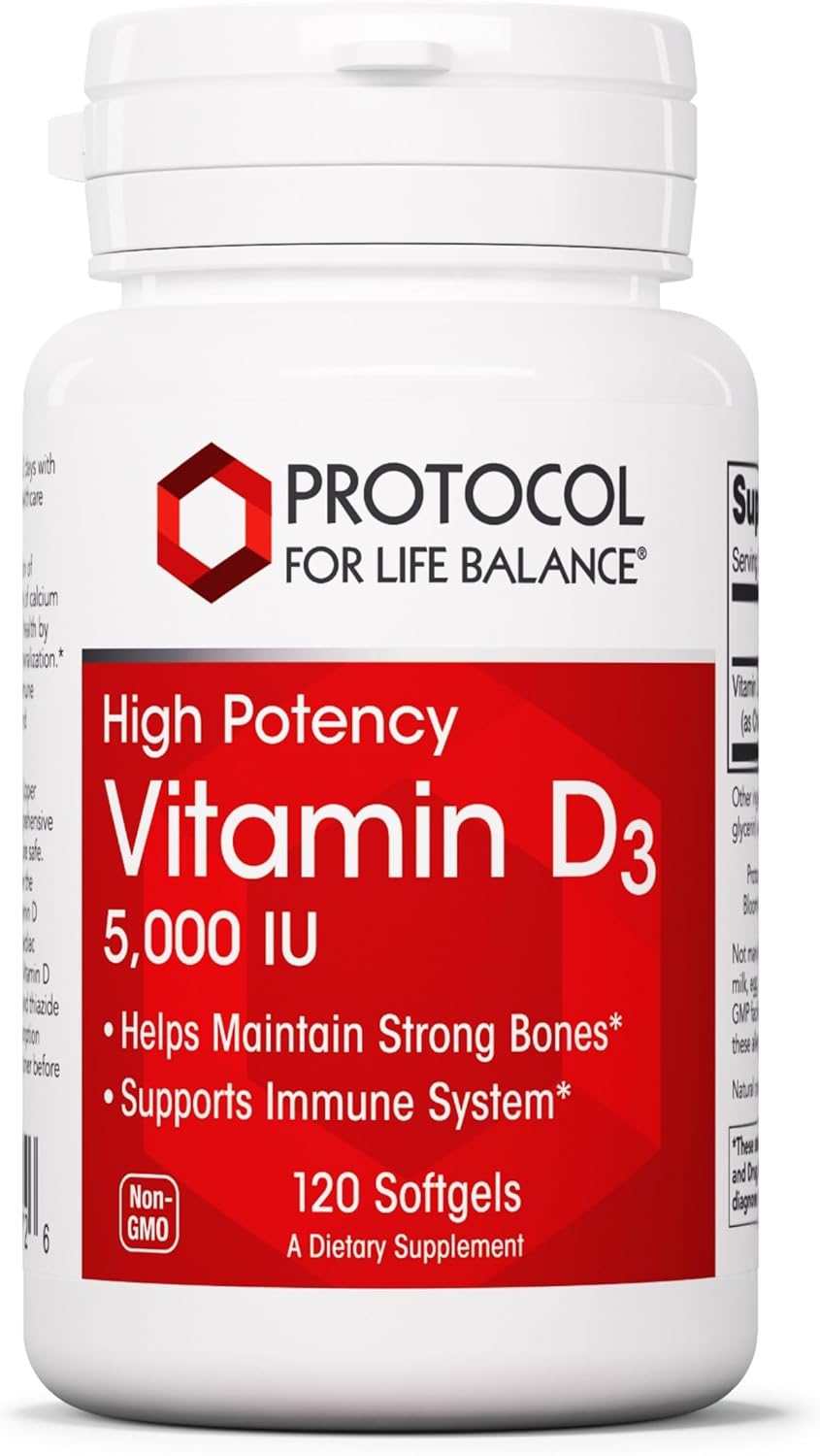 High Potency Vitamin D3 5000 IU Softgels for Bone Health, Immune System, and Cognitive Function - 120 Count