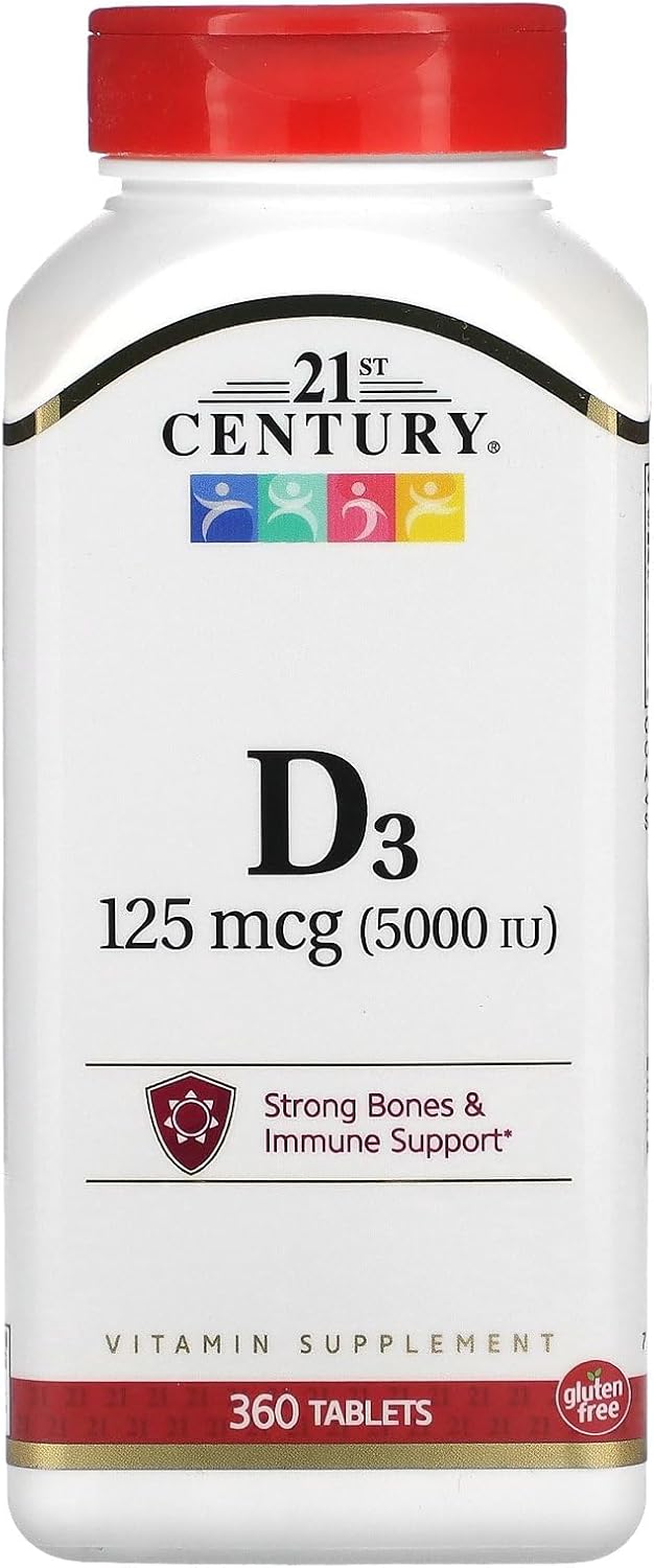 High Potency Vitamin D3 5000 IU Tablets for Daily Support, 360 Count - 21st Century Formula