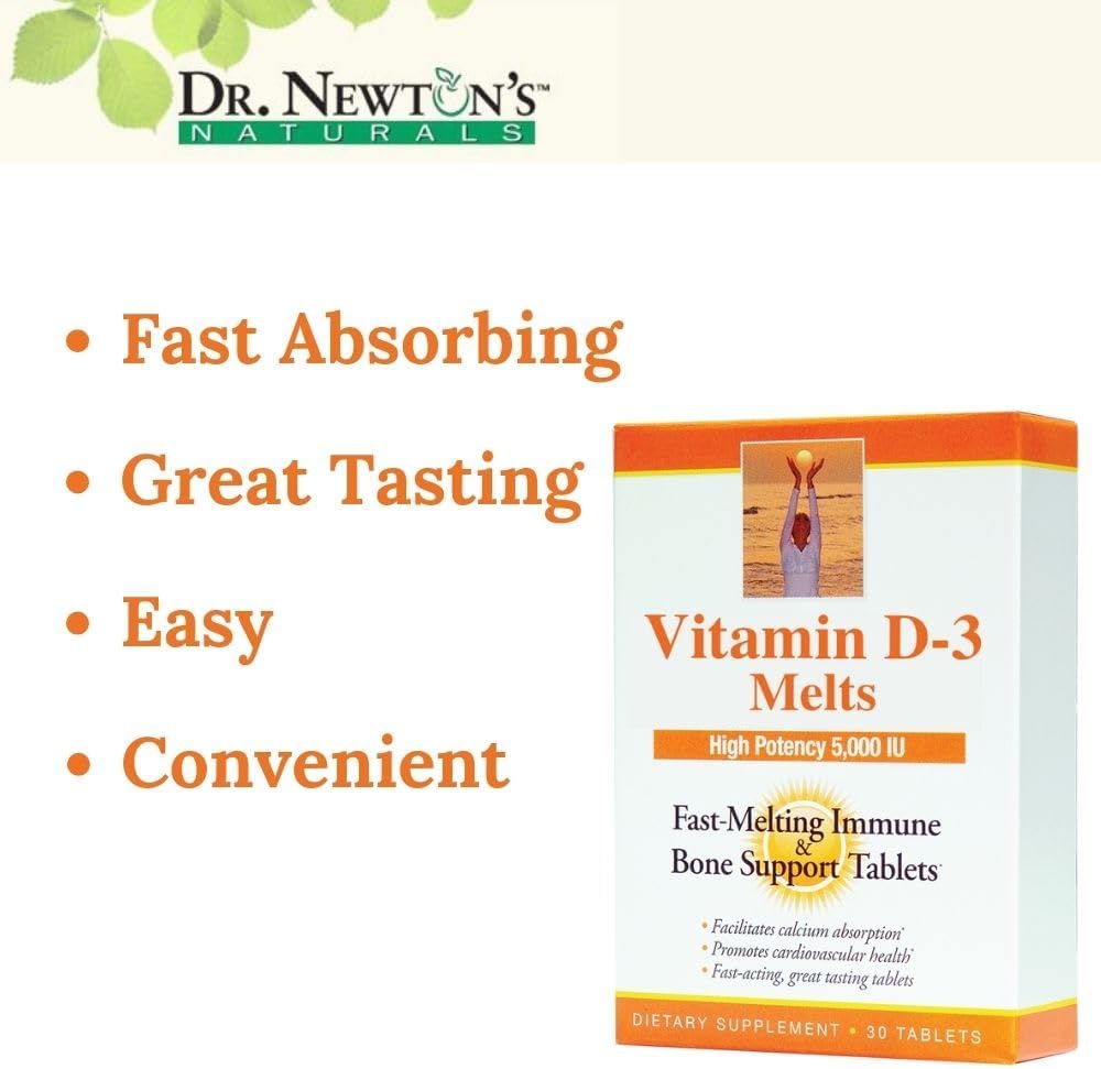 High Potency Vitamin D3 Fast-Melting Tablets for Bone Health and Immune Support - 5000 IU (125 mcg) - 30 Tablets - Made in USA by Dr. Newton's Naturals - BoostGo Australia