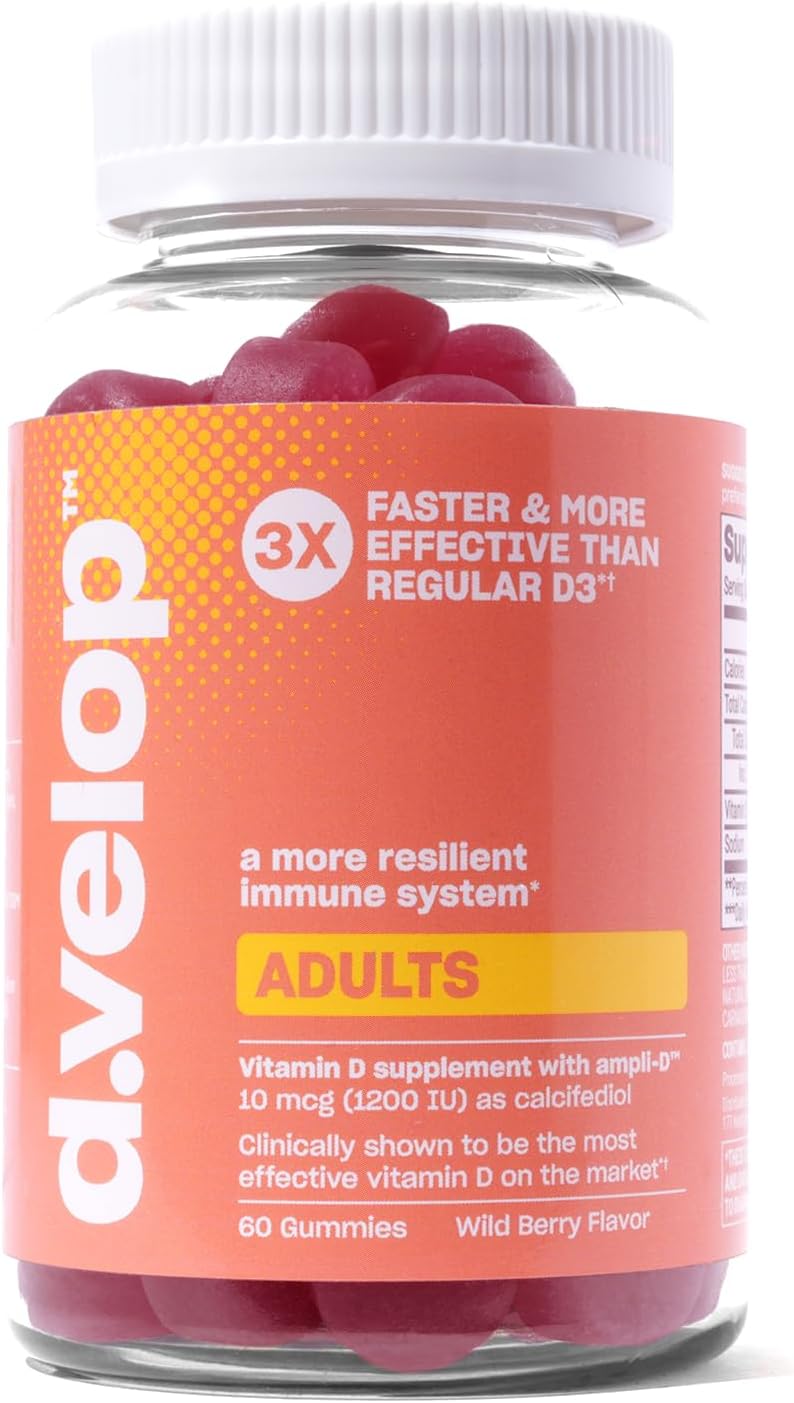 High Potency Vitamin D3 Gummies for Adults - 1200 IU, 10 mcg - Immune, Bone, & Heart Health Support - 3X Faster Absorption - Wild Berry Flavor - 60 Count