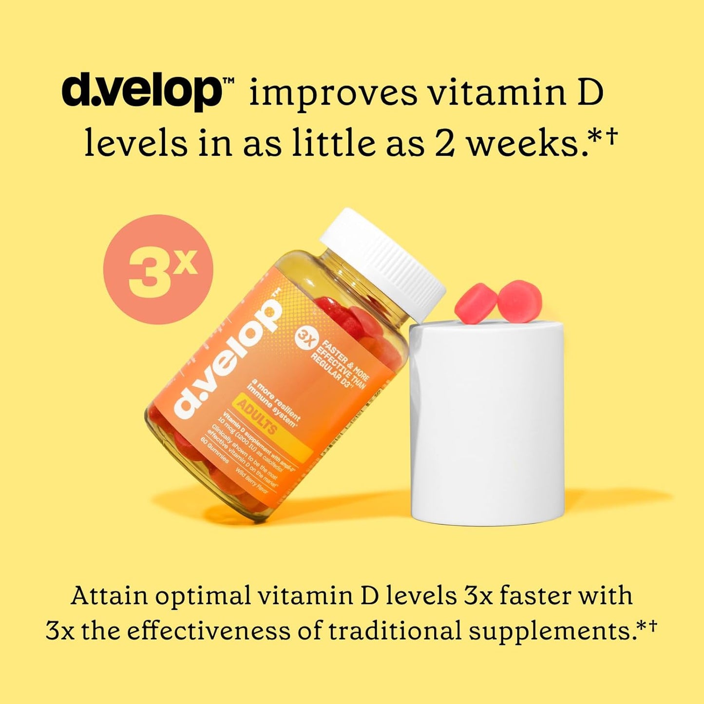 High Potency Vitamin D3 Gummies for Adults - 1200 IU, 10 mcg - Immune, Bone, & Heart Health Support - 3X Faster Absorption - Wild Berry Flavor - 60 Count