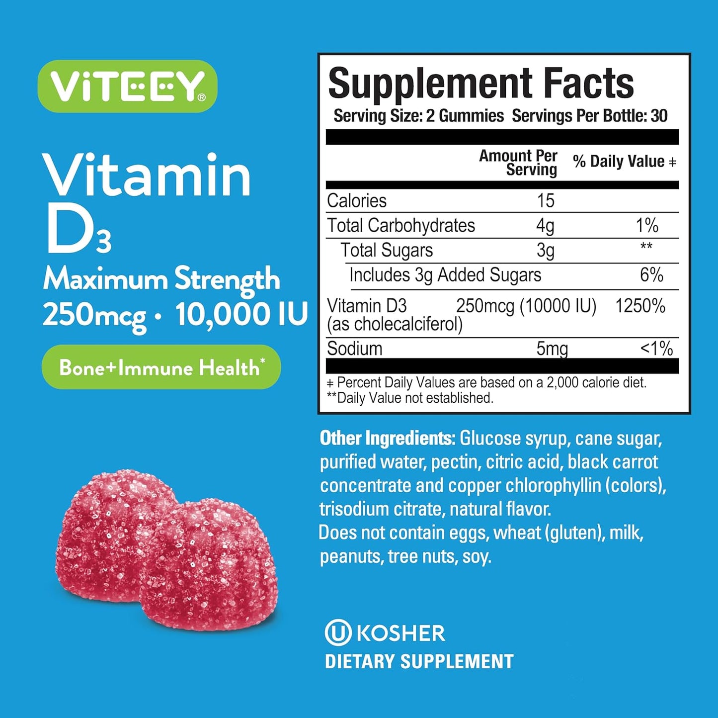 High Potency Vitamin D3 Gummies for Adults & Teens - 10,000 IU, Joint & Muscle Health, Immune Support - Vegetarian Berry Flavored Gummy - BoostGo Australia