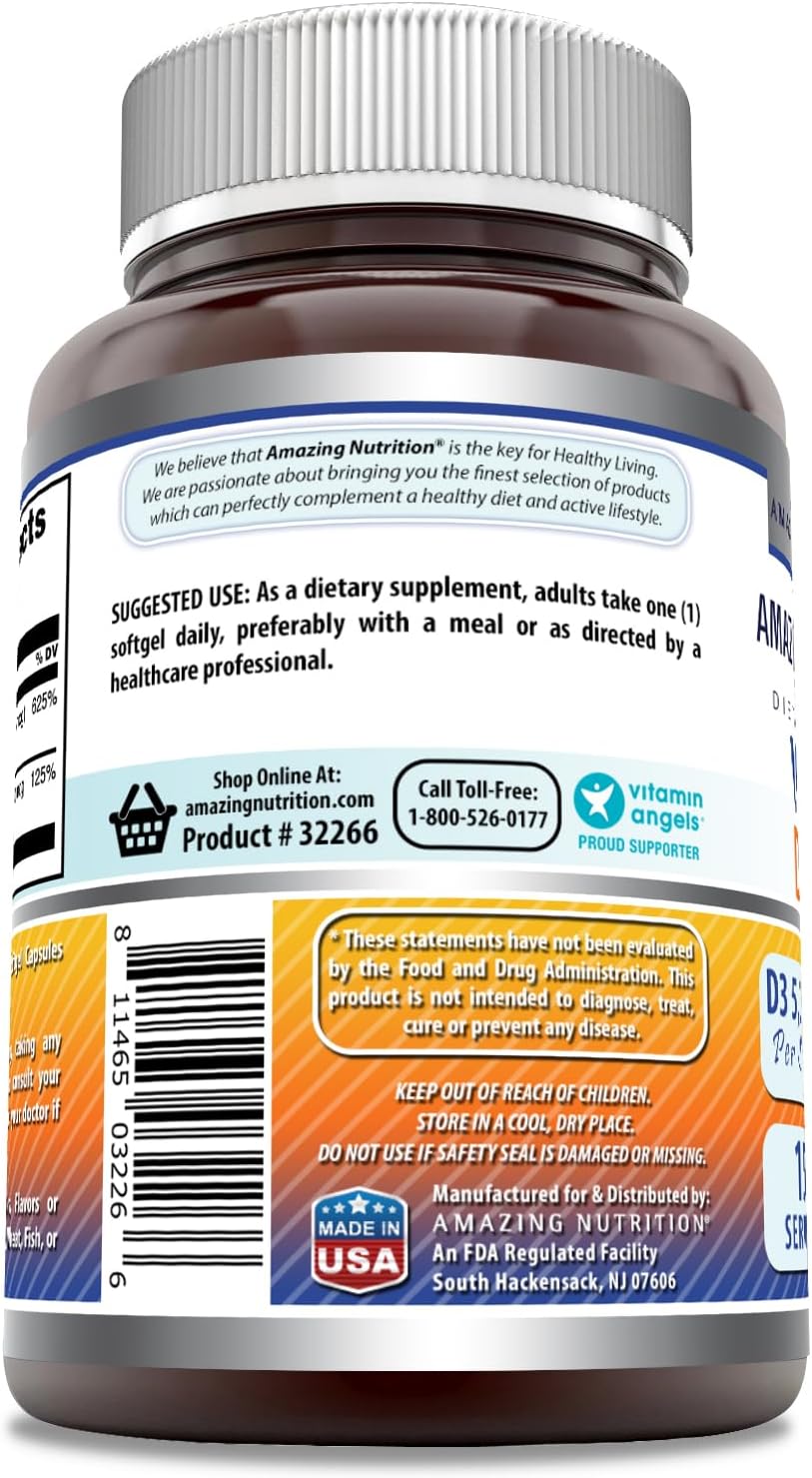 High Potency Vitamin D3 + K2 Complex Supplement Softgels - 5000 IU D3, 100 Mcg K2 - Non-GMO, Gluten-Free - Made in USA - 150 Count