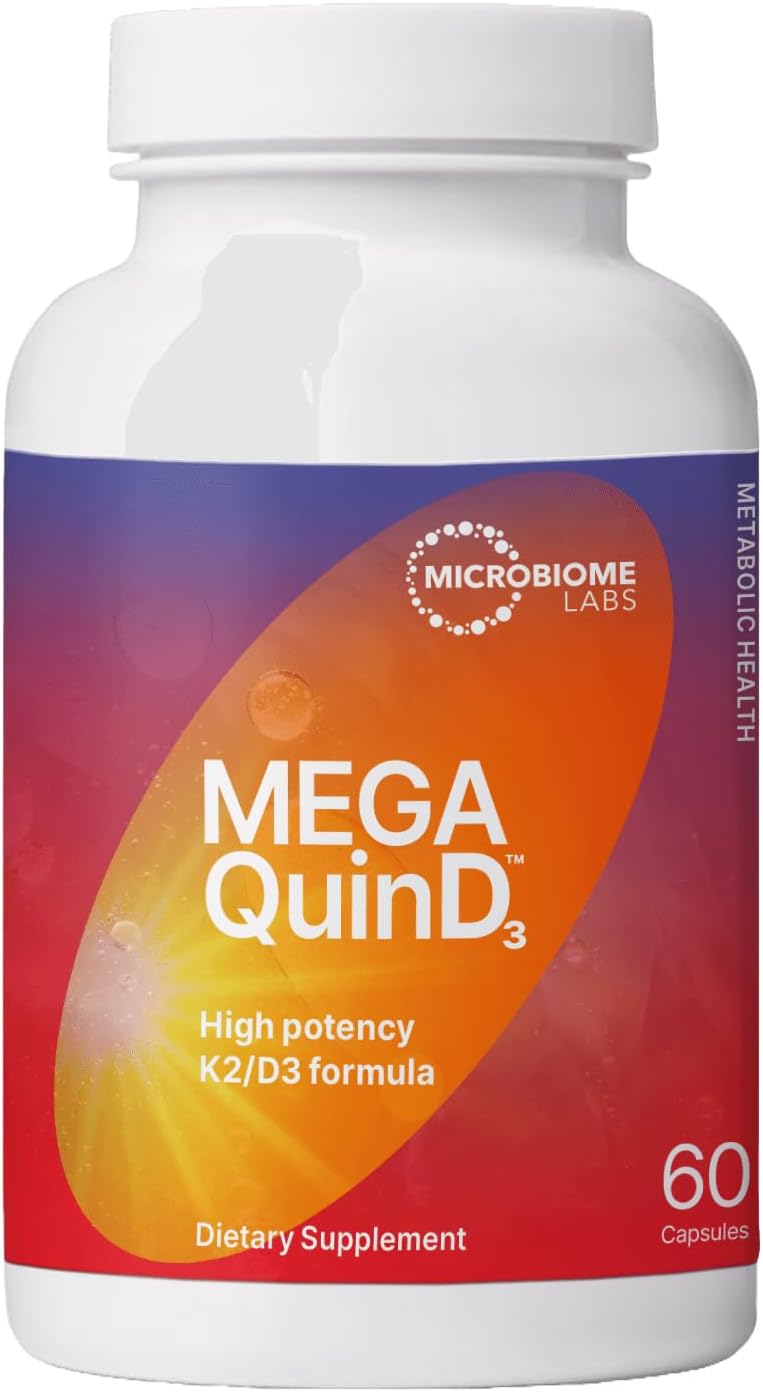 High Potency Vitamin D3 K2 Supplement - Microbiome Labs MegaQuin D3 with Bioactive MK-7 - 5000 iu - Bone, Heart, Nerve & Immune Health Support - 60 Capsules