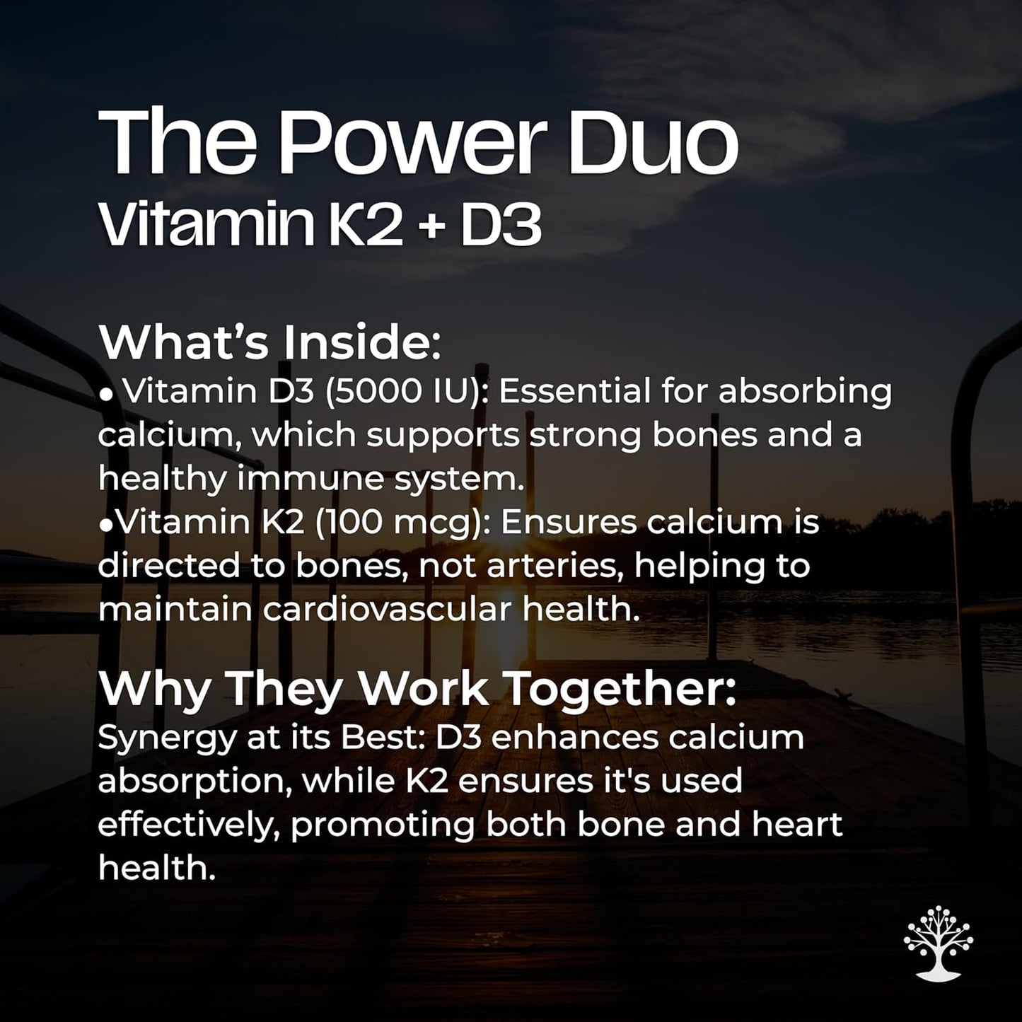 High Potency Vitamin D3 K2 Supplement for Bone, Joint, Immune, and Cardiac Health - 5000 IU, Gluten Free - 60 Capsules