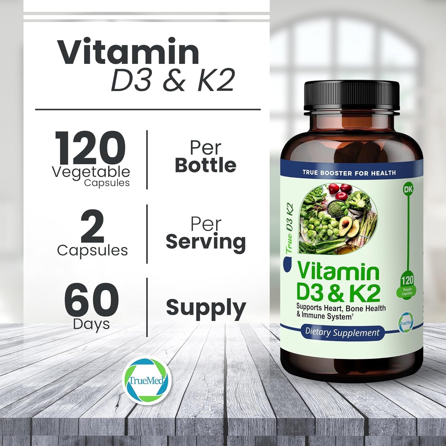 High Potency Vitamin D3 & K2 Supplement for Heart, Bone, and Immune Health - 15,000 IU D3, 90mcg K2 MK7 - 120 Veg Caps - USA Made, GMP Certified