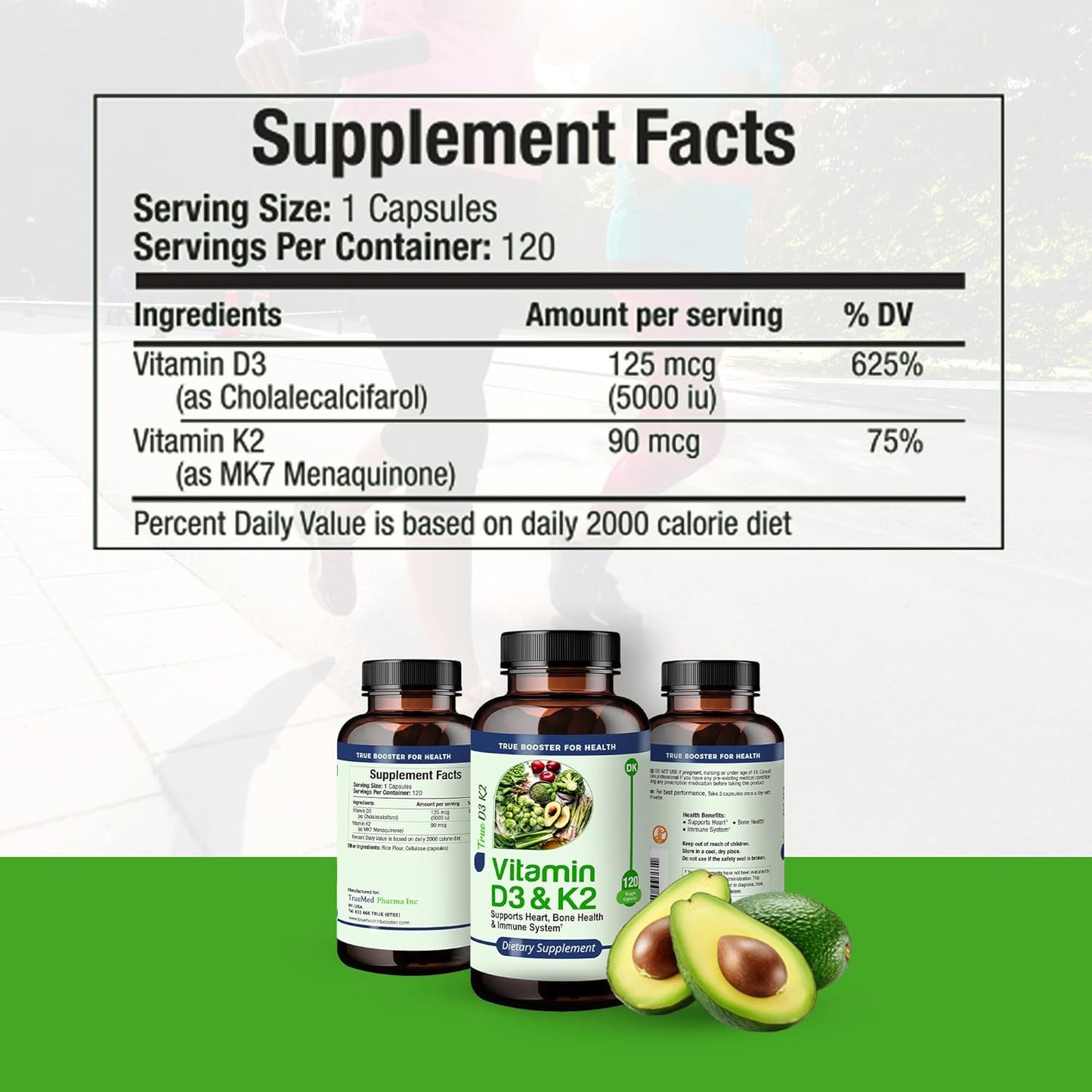 High Potency Vitamin D3 & K2 Supplement for Heart, Bone, and Immune Health - 15,000 IU D3, 90mcg K2 MK7 - 120 Veg Caps - USA Made, GMP Certified