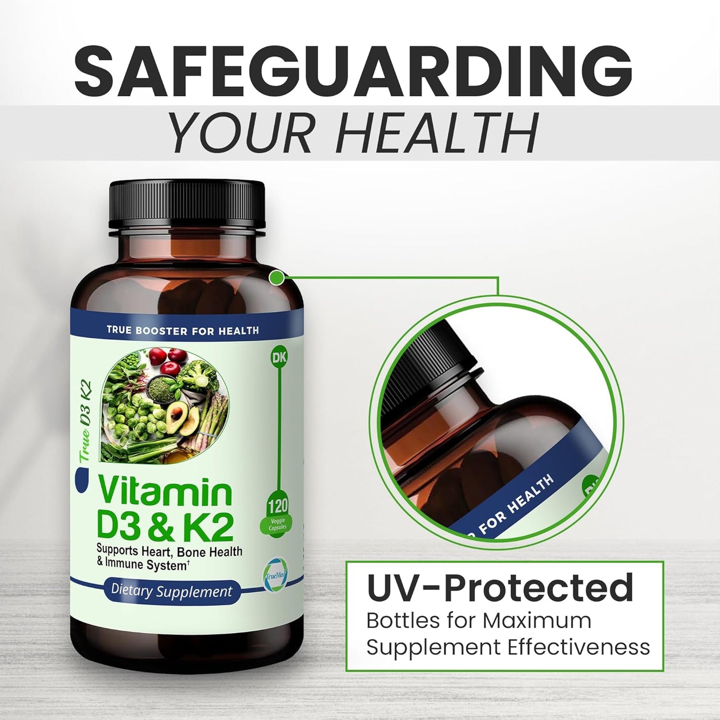High Potency Vitamin D3 & K2 Supplement for Heart, Bone, and Immune Health - 15,000 IU D3, 90mcg K2 MK7 - 120 Veg Caps - USA Made, GMP Certified