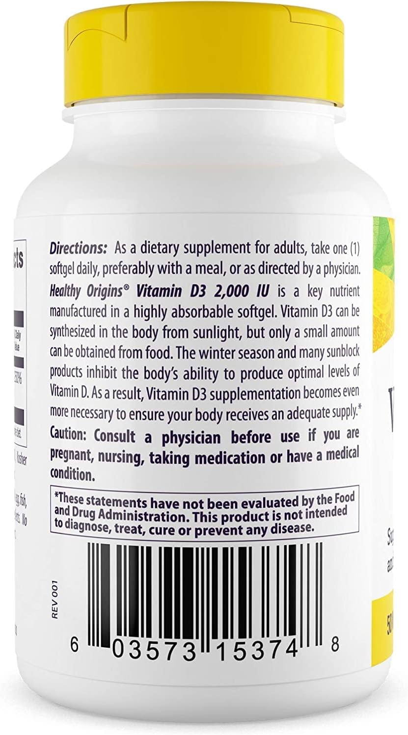 High Potency Vitamin D3 (Lanolin) 2,000 IU Softgels for Bone Health & Immune Support - Gluten-Free & Easily Absorbable D3 Supplement - 120 Count