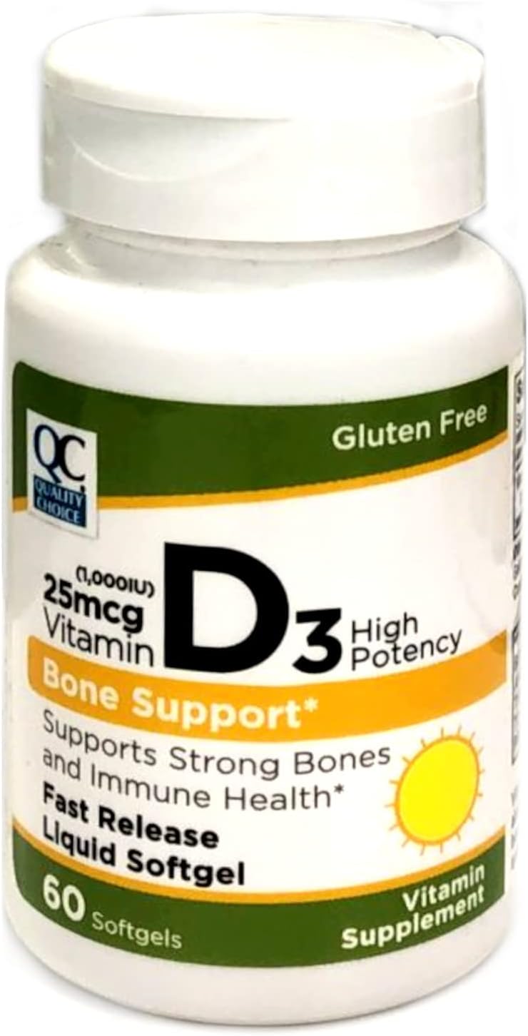 High Potency Vitamin D3 Softgel Supplement - 60 Count Bottle of Quality Choice Formula