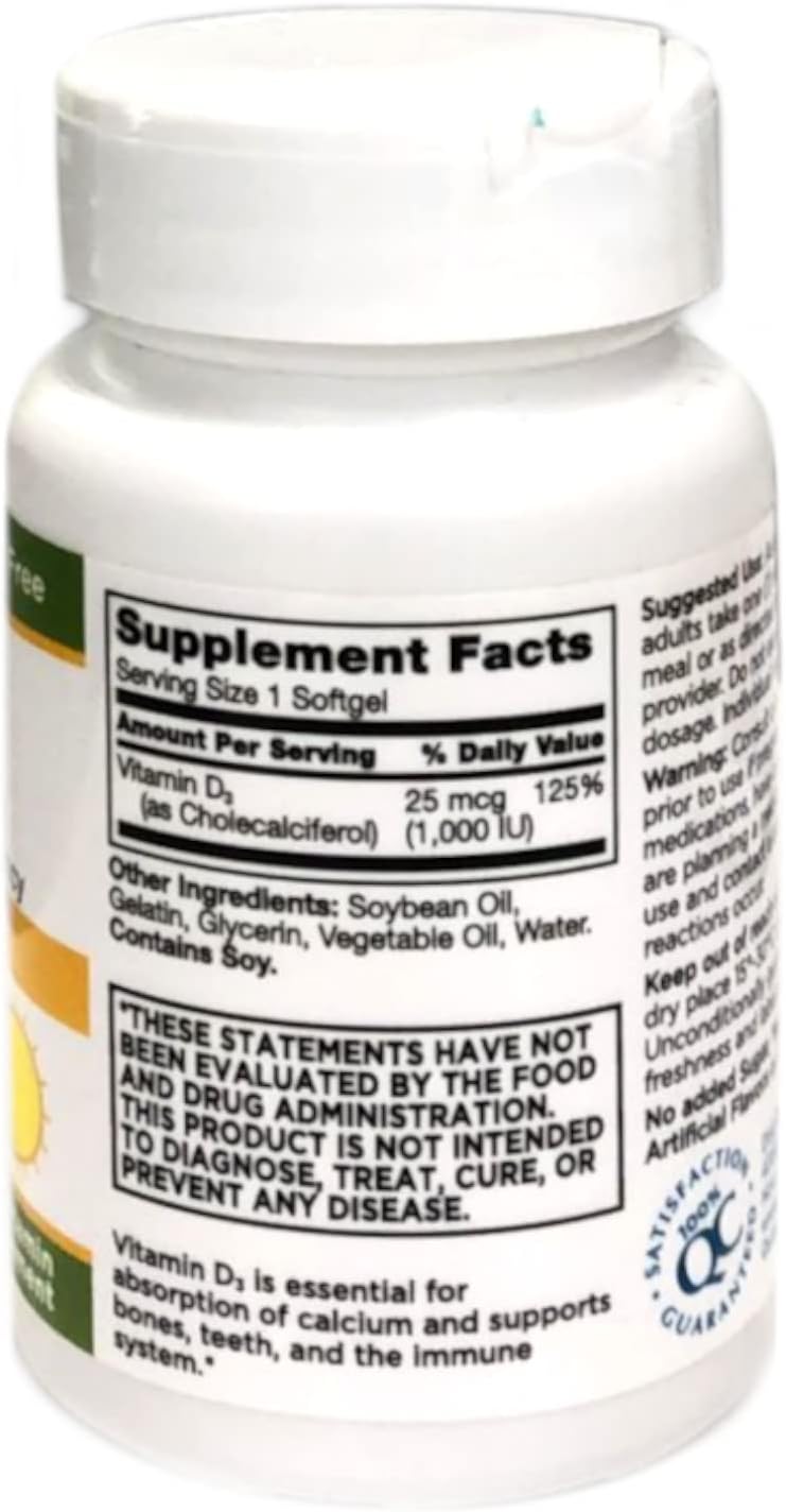 High Potency Vitamin D3 Softgel Supplement - 60 Count Bottle of Quality Choice Formula