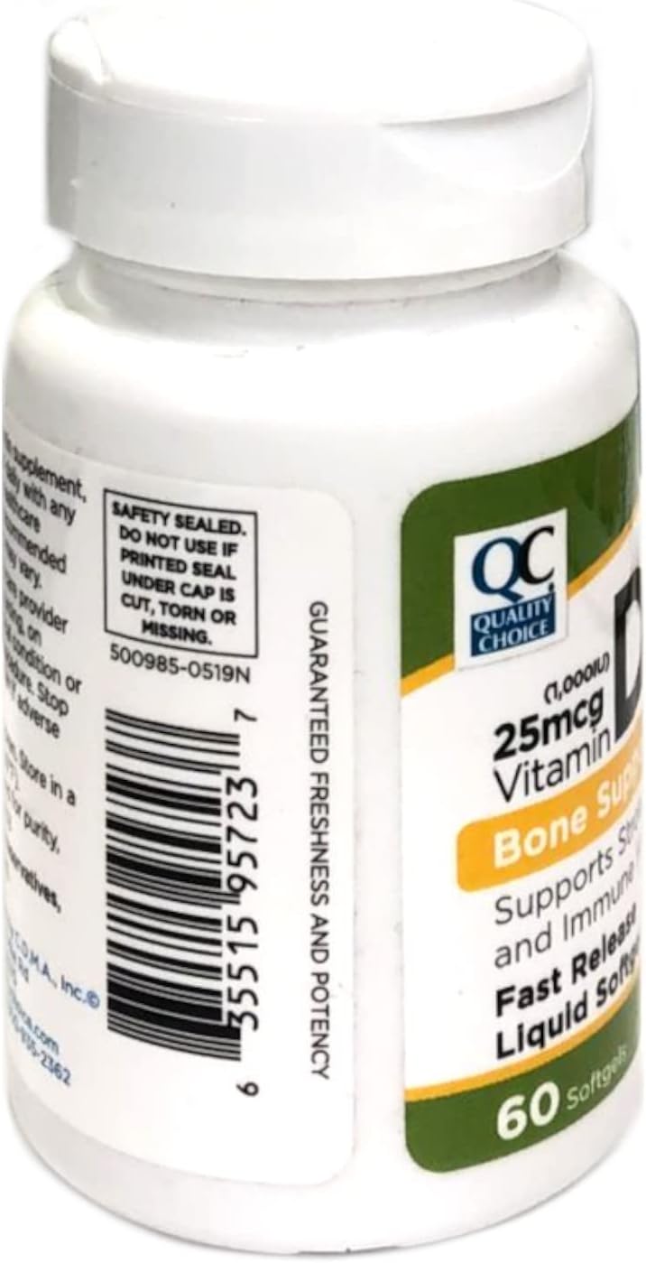 High Potency Vitamin D3 Softgel Supplement - 60 Count Bottle of Quality Choice Formula