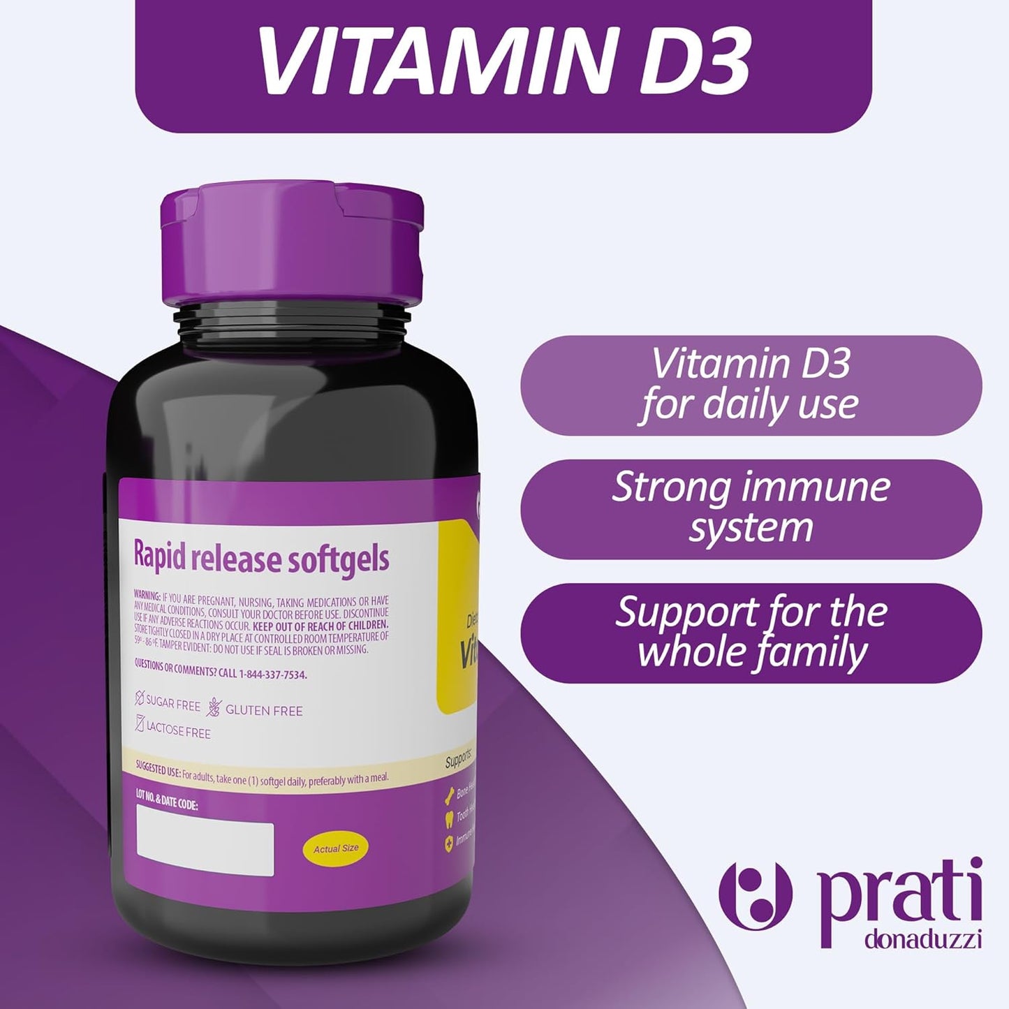 High Potency Vitamin D3 Softgels - 5,000 IU for Immune Support and Bone Health - 500 Capsules - Non-GMO, Gluten-Free - Easy to Swallow for Adults and Seniors