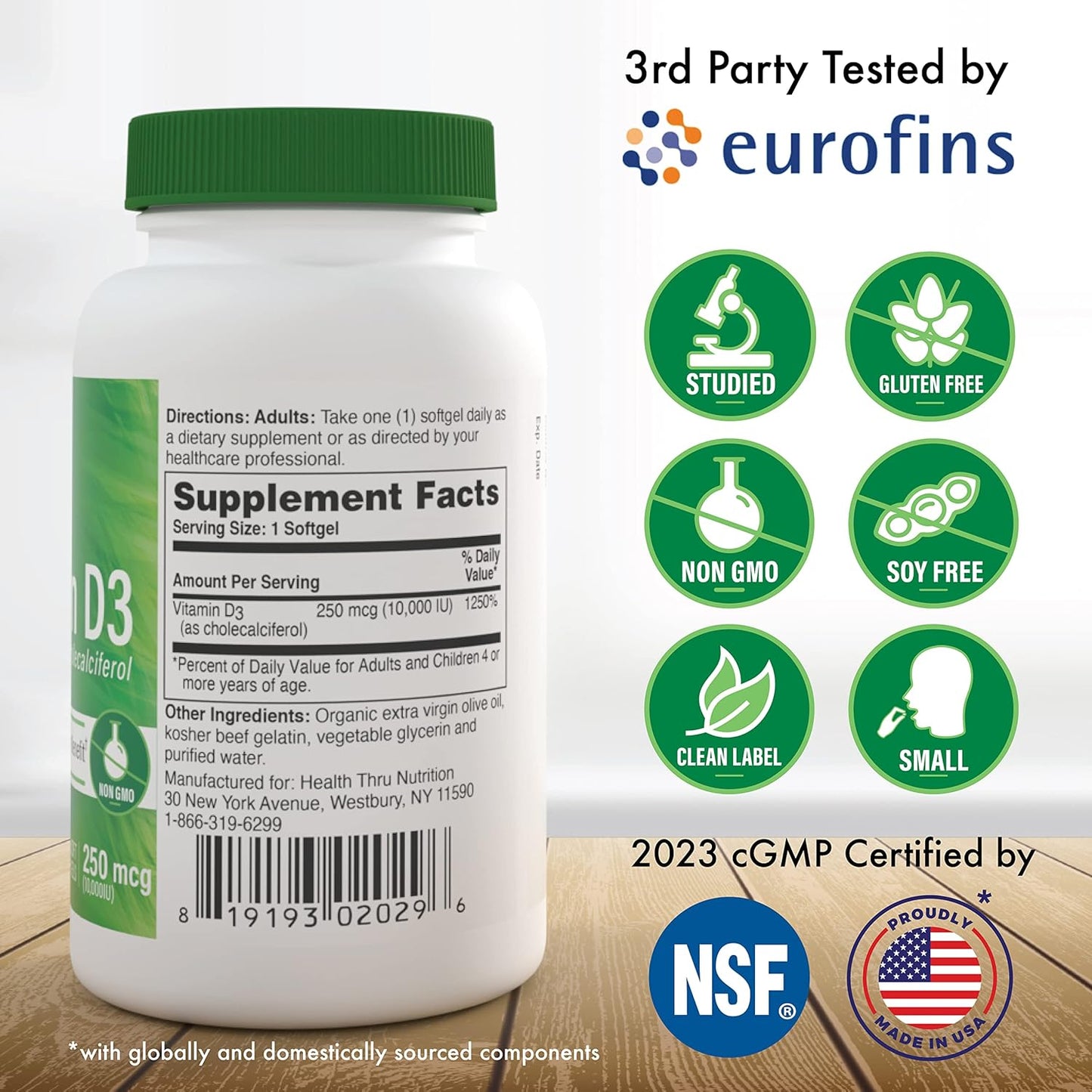 High Potency Vitamin D3 Softgels 10,000iu for Immune Support | 120 Mini Softgels with 250mcg Cholecalciferol | Non-GMO & 3rd Party Tested | Organic EVOO