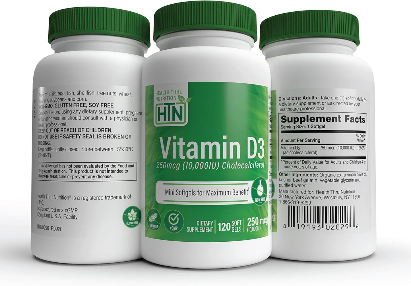 High Potency Vitamin D3 Softgels 10,000iu for Immune Support | 120 Mini Softgels with 250mcg Cholecalciferol | Non-GMO & 3rd Party Tested | Organic EVOO