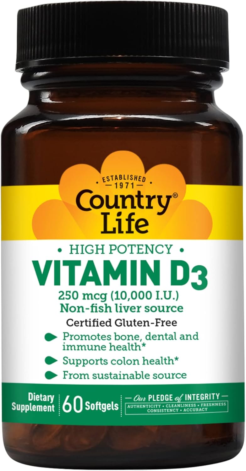High Potency Vitamin D3 Supplement - 10000 IU, 60 Count by COUNTRY LIFE