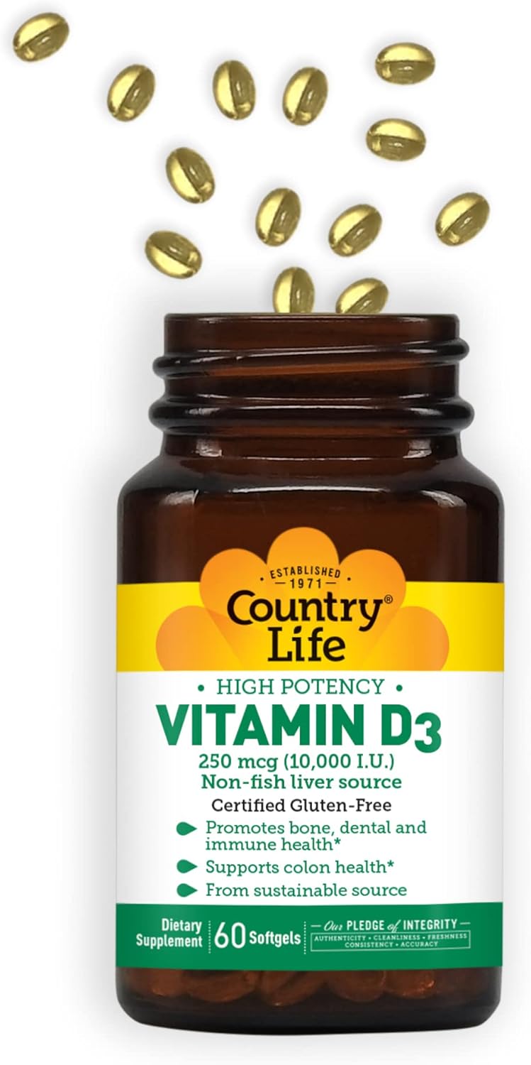 High Potency Vitamin D3 Supplement - 10000 IU, 60 Count by COUNTRY LIFE