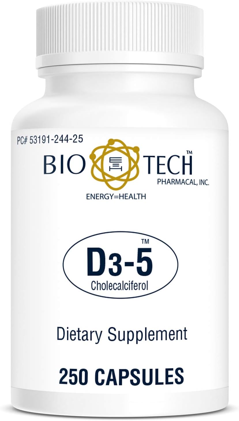 High Potency Vitamin D3 Supplement - 5,000 IU, 250 Capsules by Bio-Tech Pharmacal