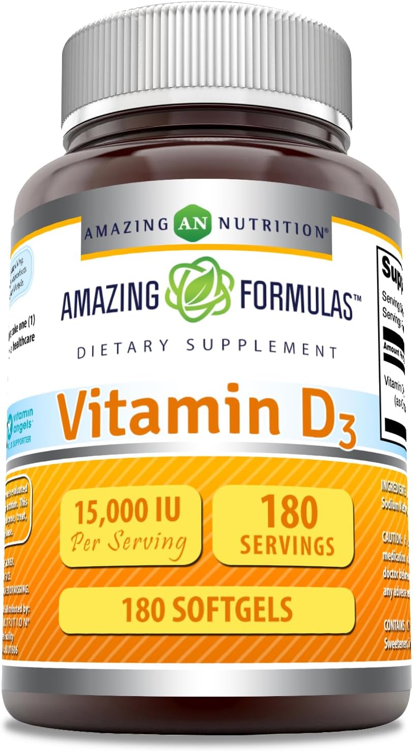 High Potency Vitamin D3 Supplement | 15000 IU Per Serving | Softgels | Non-GMO | Gluten Free | Made in USA (180 Count)
