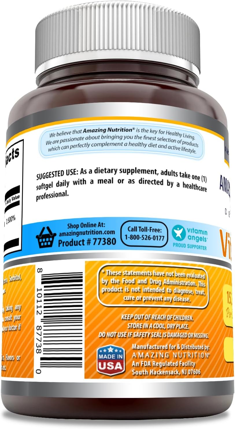 High Potency Vitamin D3 Supplement | 15000 IU Per Serving | Softgels | Non-GMO | Gluten Free | Made in USA (180 Count)