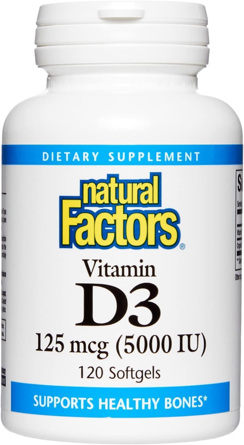 High Potency Vitamin D3 Supplement for Bone Health - 5000 IU, 120 Soft Gels - Natural Factors