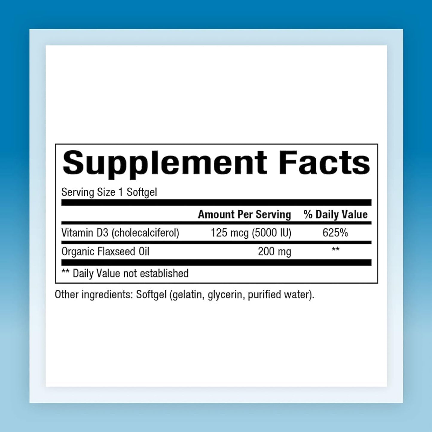 High Potency Vitamin D3 Supplement for Bone Health - 5000 IU, 120 Soft Gels - Natural Factors