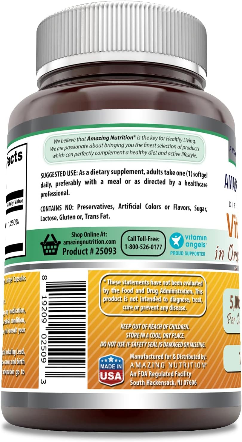 High Potency Vitamin D3 Supplement with Coconut Oil | 5000 IU | 180 Softgels | Non-GMO | Gluten Free | Made in USA