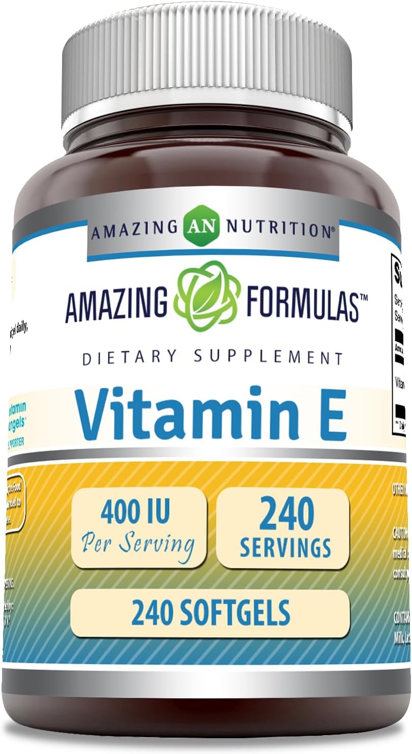 High Potency Vitamin E Supplement | 400 IU | 240 Softgels | Non-GMO, Gluten-Free | Made in USA | Amazing Nutrition