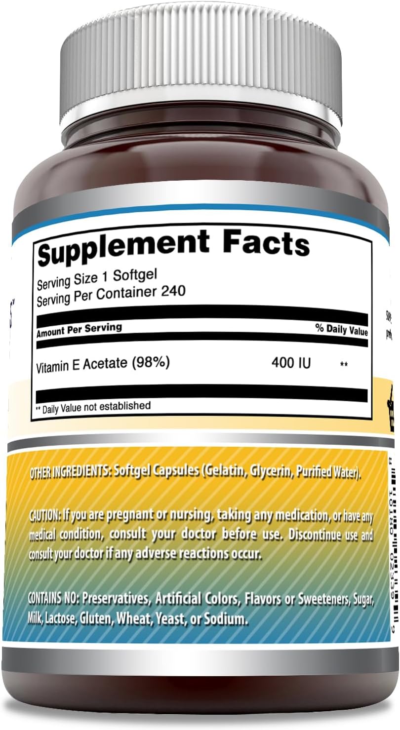 High Potency Vitamin E Supplement | 400 IU | 240 Softgels | Non-GMO, Gluten-Free | Made in USA | Amazing Nutrition