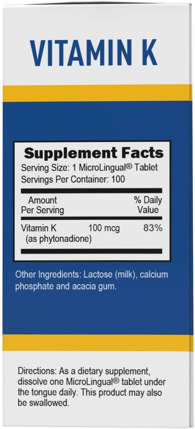 High Potency Vitamin K Sublingual Tablets - Promotes Bone & Blood Health - 100 mcg - 30 Tablets - BoostGo Australia
