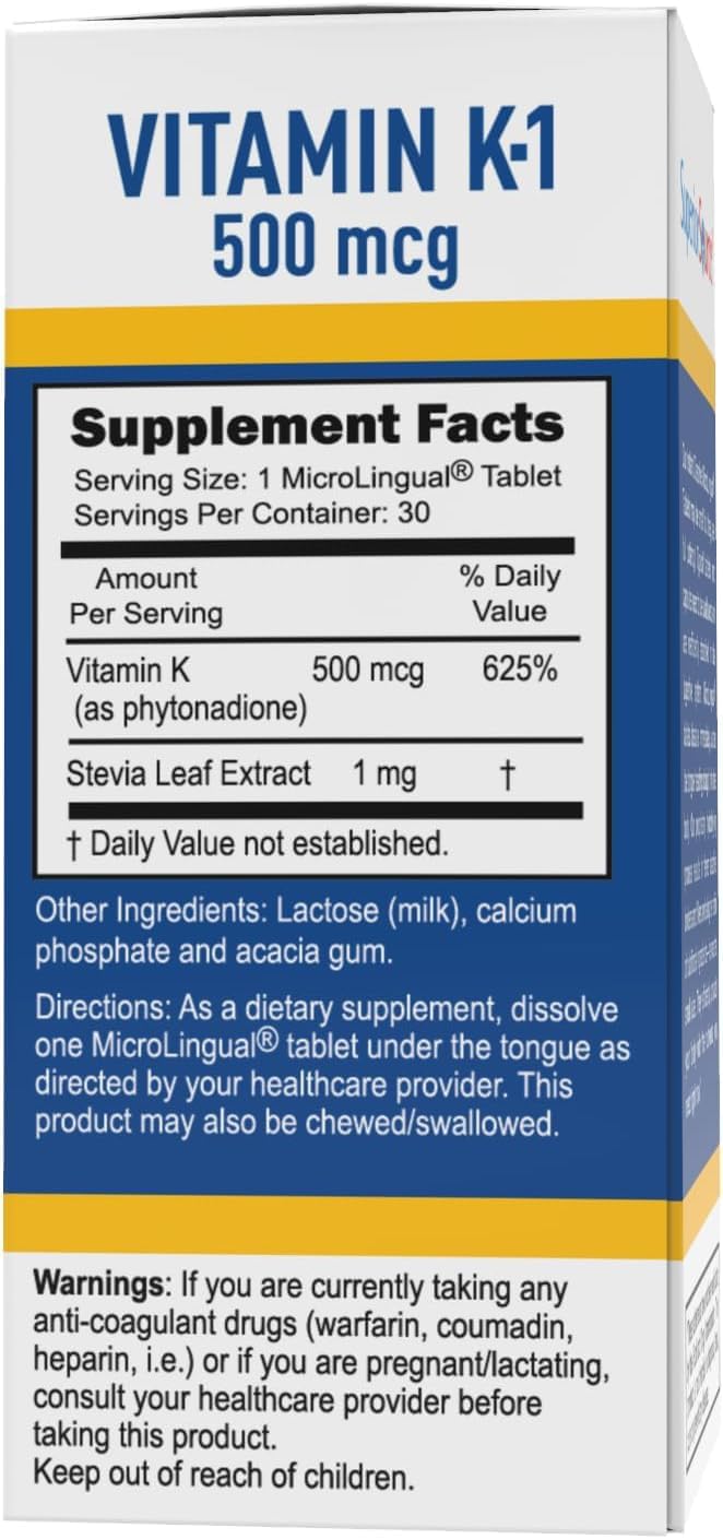 High Potency Vitamin K1 500mcg Supplement for Enhanced Absorption and Bone Health