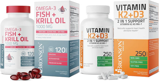 High Potency Vitamin K2 (MK7) with D3, Omega-3 Fish, and Krill Oil 1000 MG Supplement
