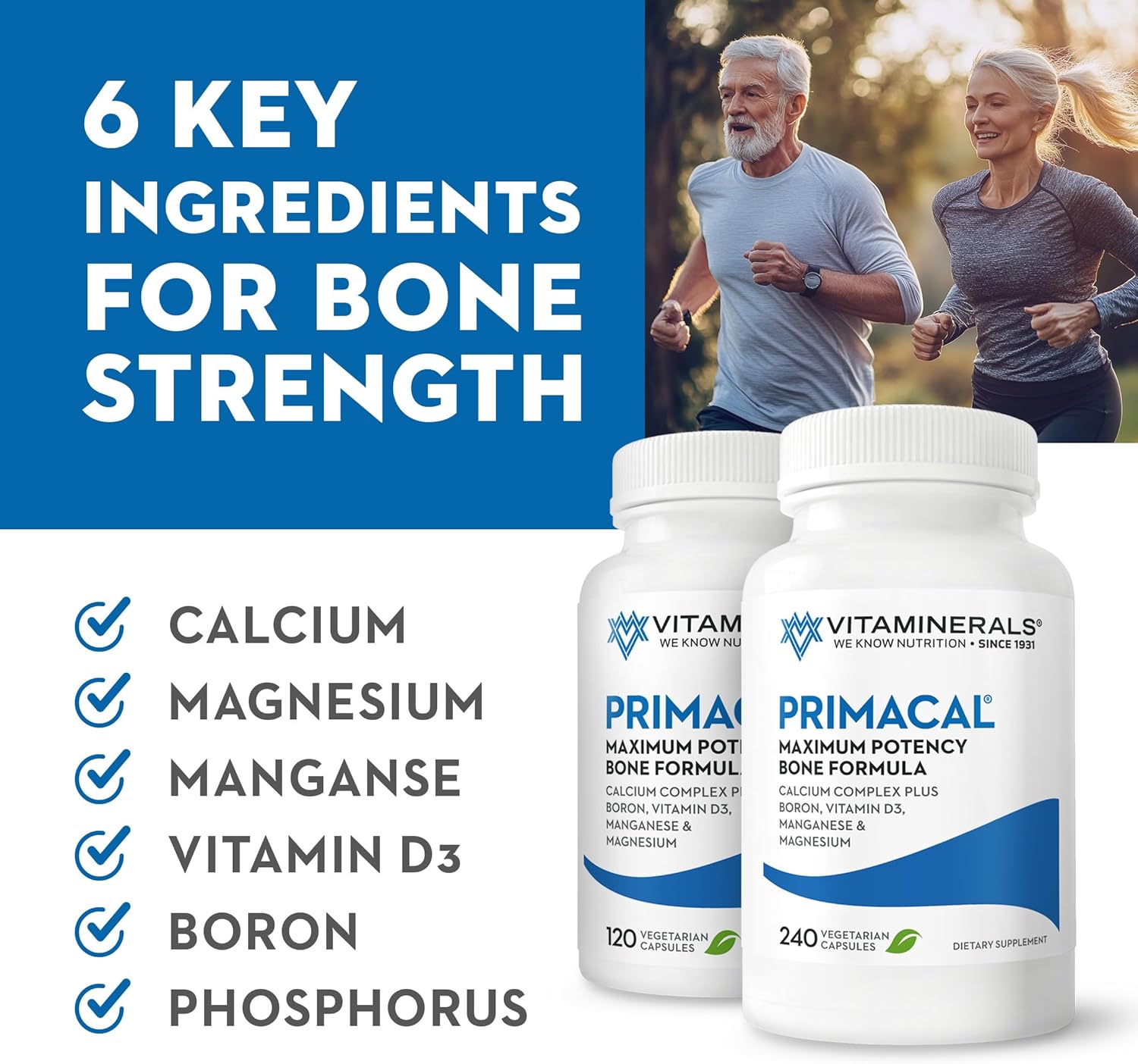 High Potency Vitaminerals 95 Primacal® Bone Support with Calcium and Magnesium for Bone Loss - 120 Tablets