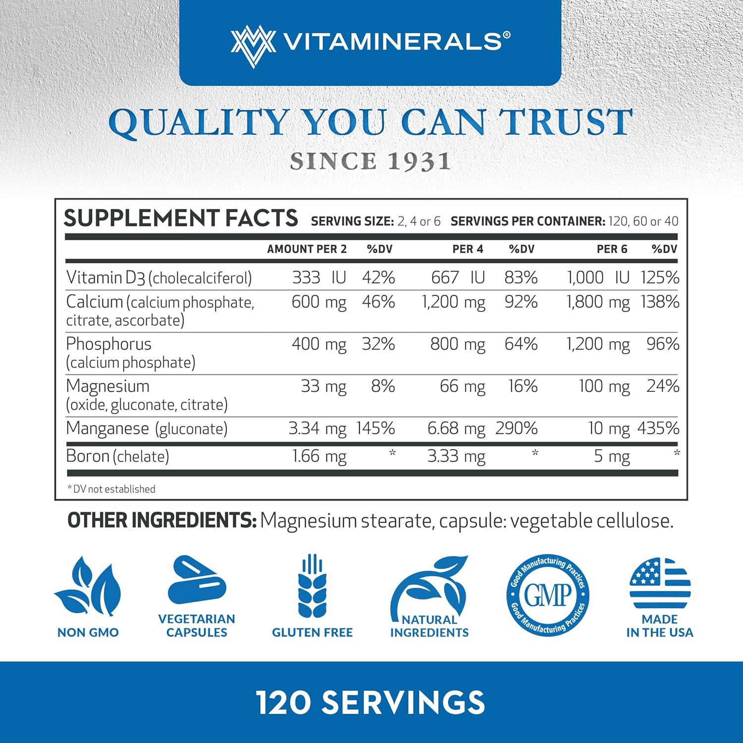 High Potency Vitaminerals 95 Primacal® Bone Support with Calcium and Magnesium for Bone Loss - 120 Tablets