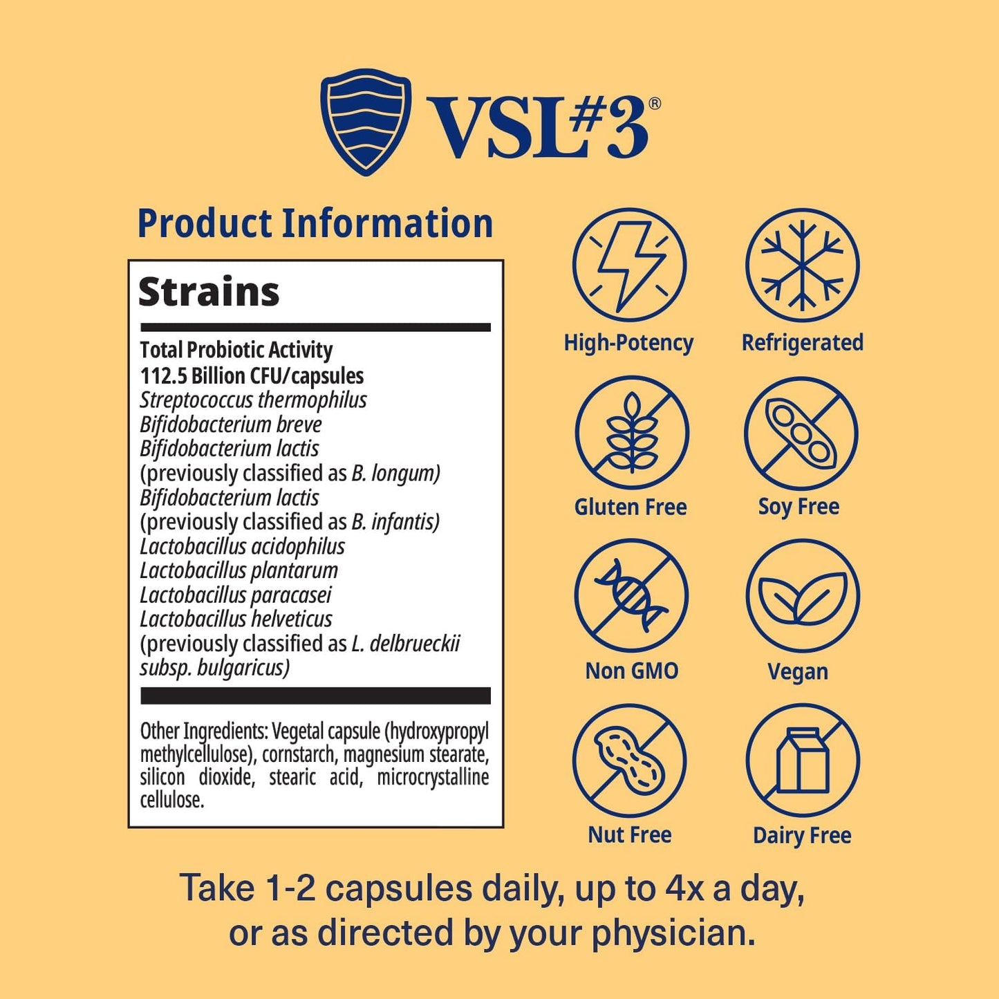 High Potency VSL#3 Probiotic Capsules for Digestive Health Support - 112.5 Billion CFUs, Multi-Strain Live Probiotics for Men & Women - 240 Pack