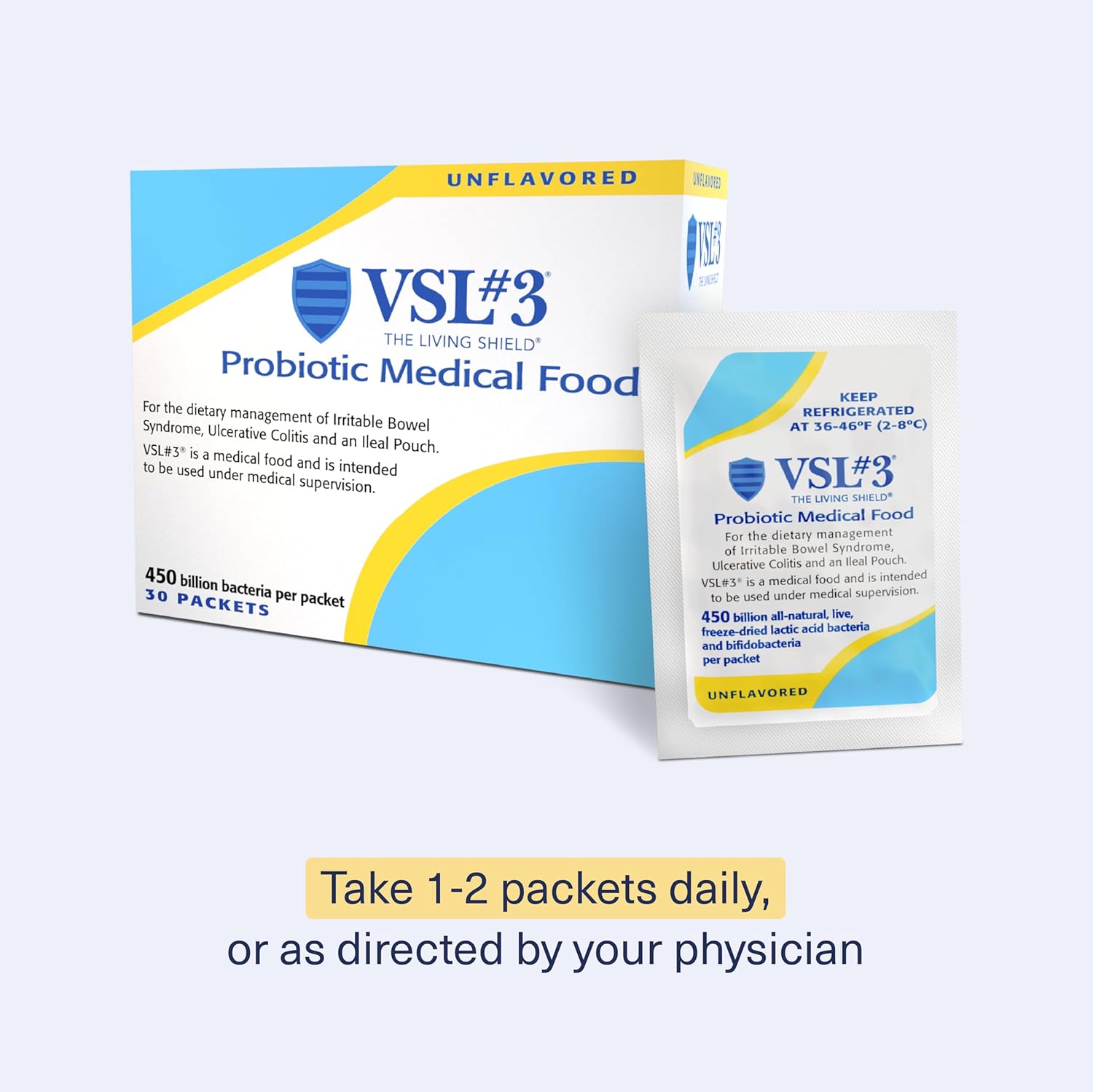 High Potency VSL#3 Probiotic Powder for Gut Health Support in Women & Men - 450 Billion CFUs, Multi-Strain Live Refrigerated Probiotics - 30 Pack