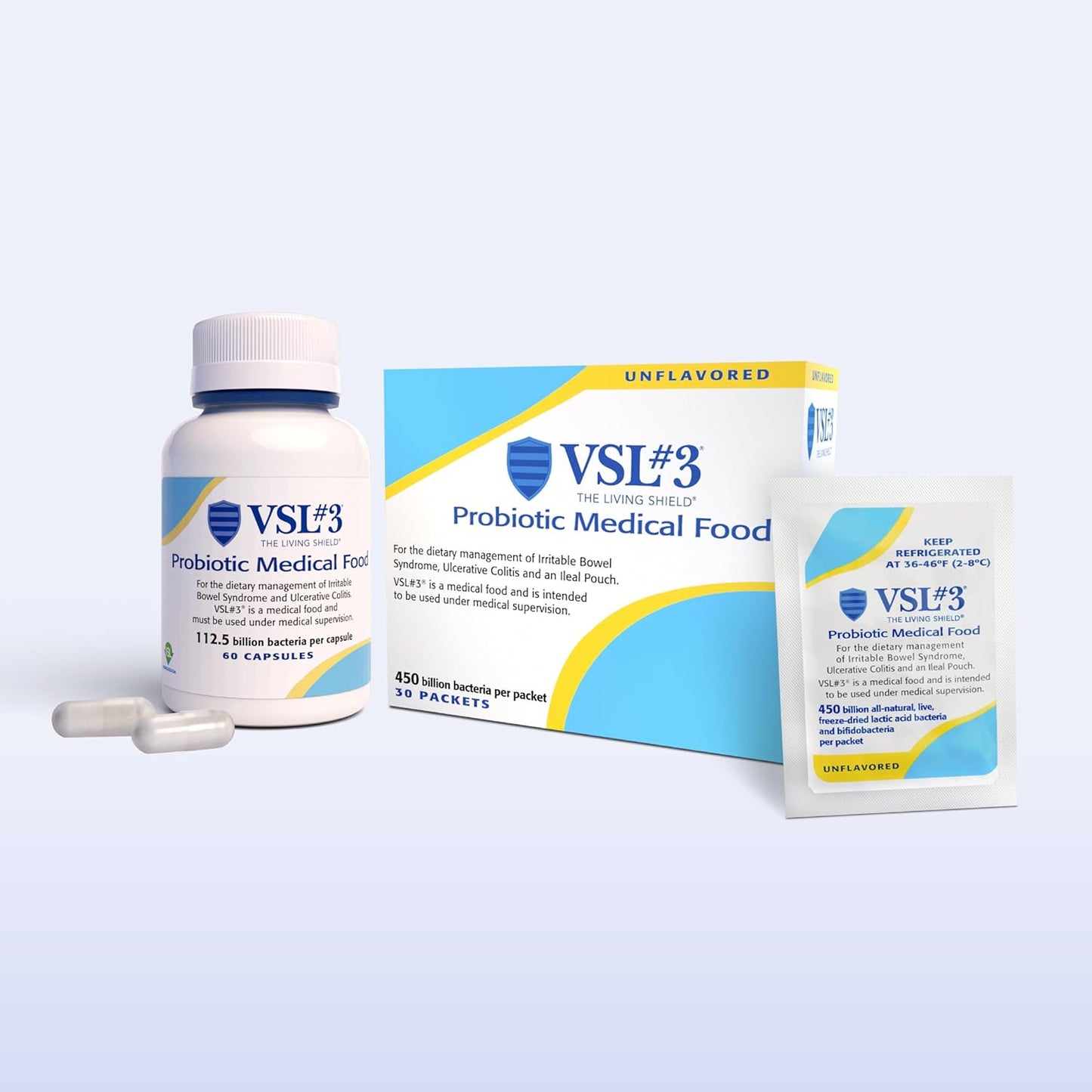 High Potency VSL#3 Probiotic Powder for Gut Health Support in Women & Men - 450 Billion CFUs, Multi-Strain Live Refrigerated Probiotics - 30 Pack