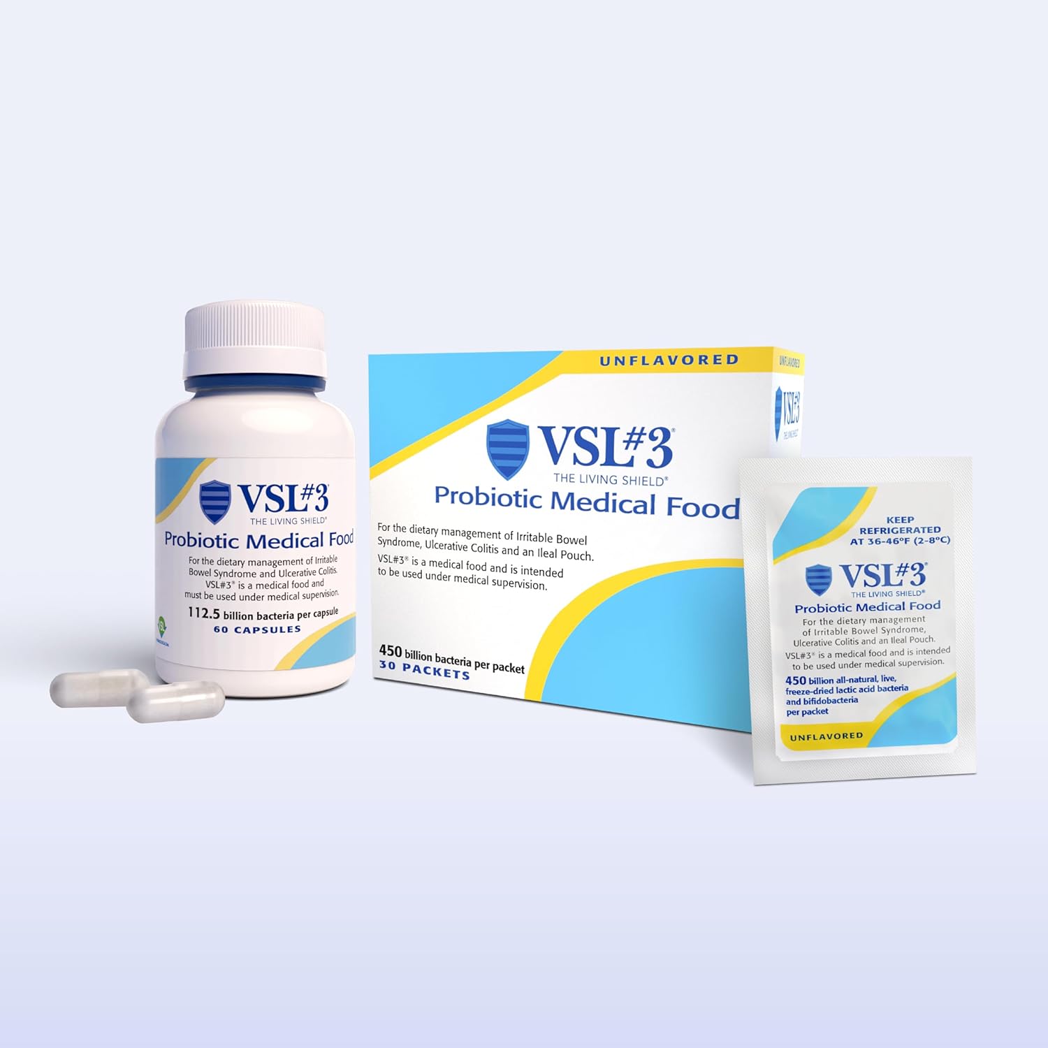 High Potency VSL#3 Probiotic Powder for Gut Health Support in Women & Men - 450 Billion CFUs, Multi-Strain Live Refrigerated Probiotics - 30 Pack