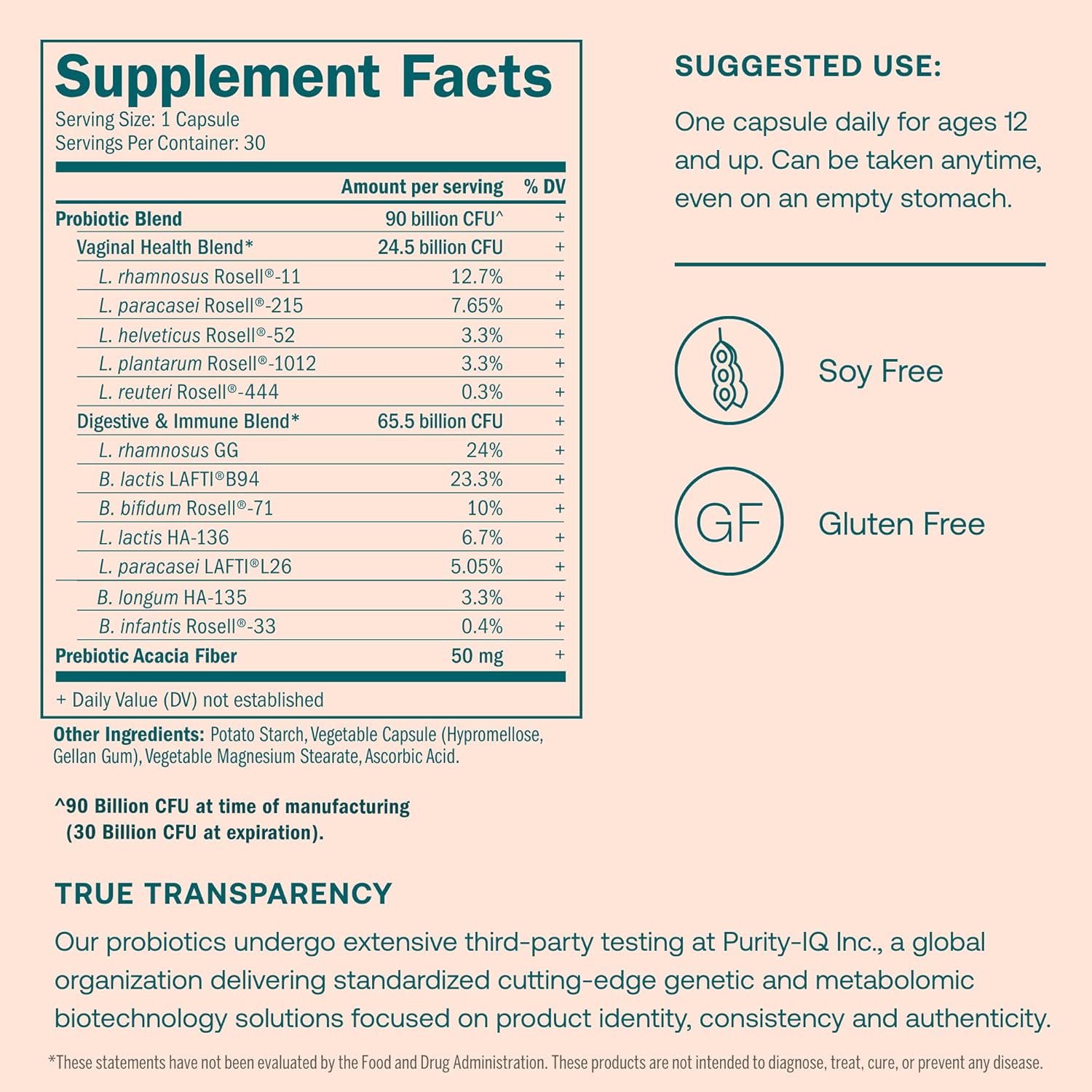 High-Potency Women’s Probiotic - 30 Vegetarian Capsules - 90 Billion CFU - Supports Digestive, Vaginal, and Immune Health - Gluten & Soy Free