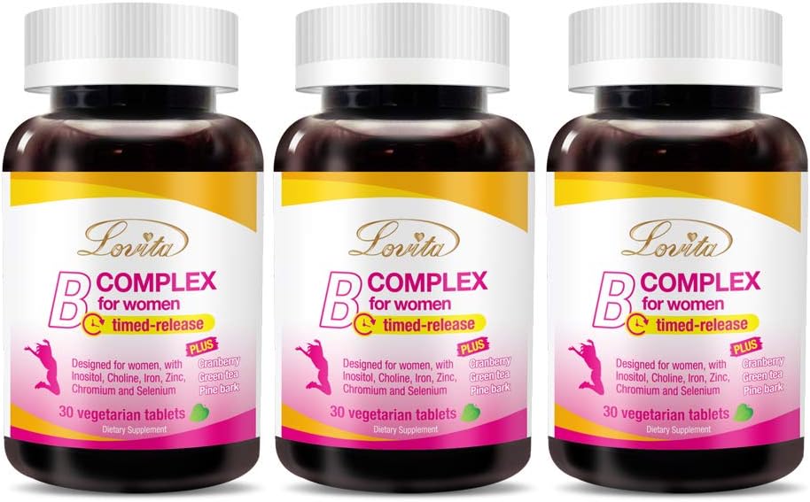 High Potency Women's Vitamin B Complex with Iron, Vitamin C, Cranberry, Pine Bark, Green Tea for Energy - 90 Vegetarian Tablets