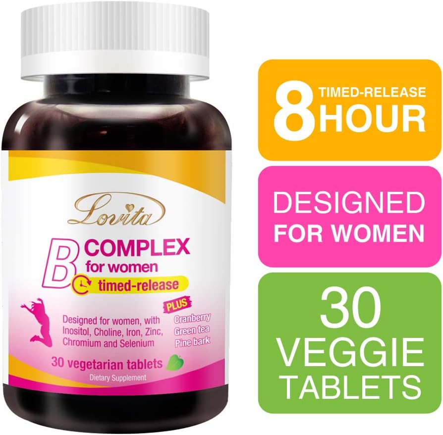 High Potency Women's Vitamin B Complex with Iron, Vitamin C, Cranberry, Pine Bark, Green Tea for Energy - 90 Vegetarian Tablets
