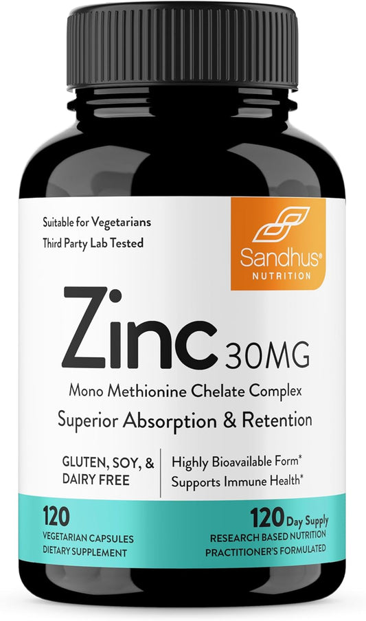 High Potency Zinc 30mg Supplement 120 Count | Immune & Antioxidant Support | 4 Month Supply | Made in USA | Superior Absorption Capsules