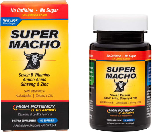 High Potency Zinc & 7 B Vitamins Super Macho Dietary Supplement, No Preservatives, Sugar, or Caffeine, Made in USA - 50 Softgels
