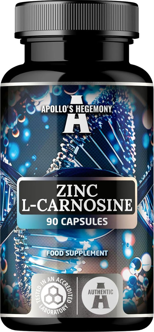 High Potency Zinc L-Carnosine Capsules - 90 Vegan Capsules, 3 Month Supply - Zinc Supplement with Beta-Alanine by Apollo's Hegemony