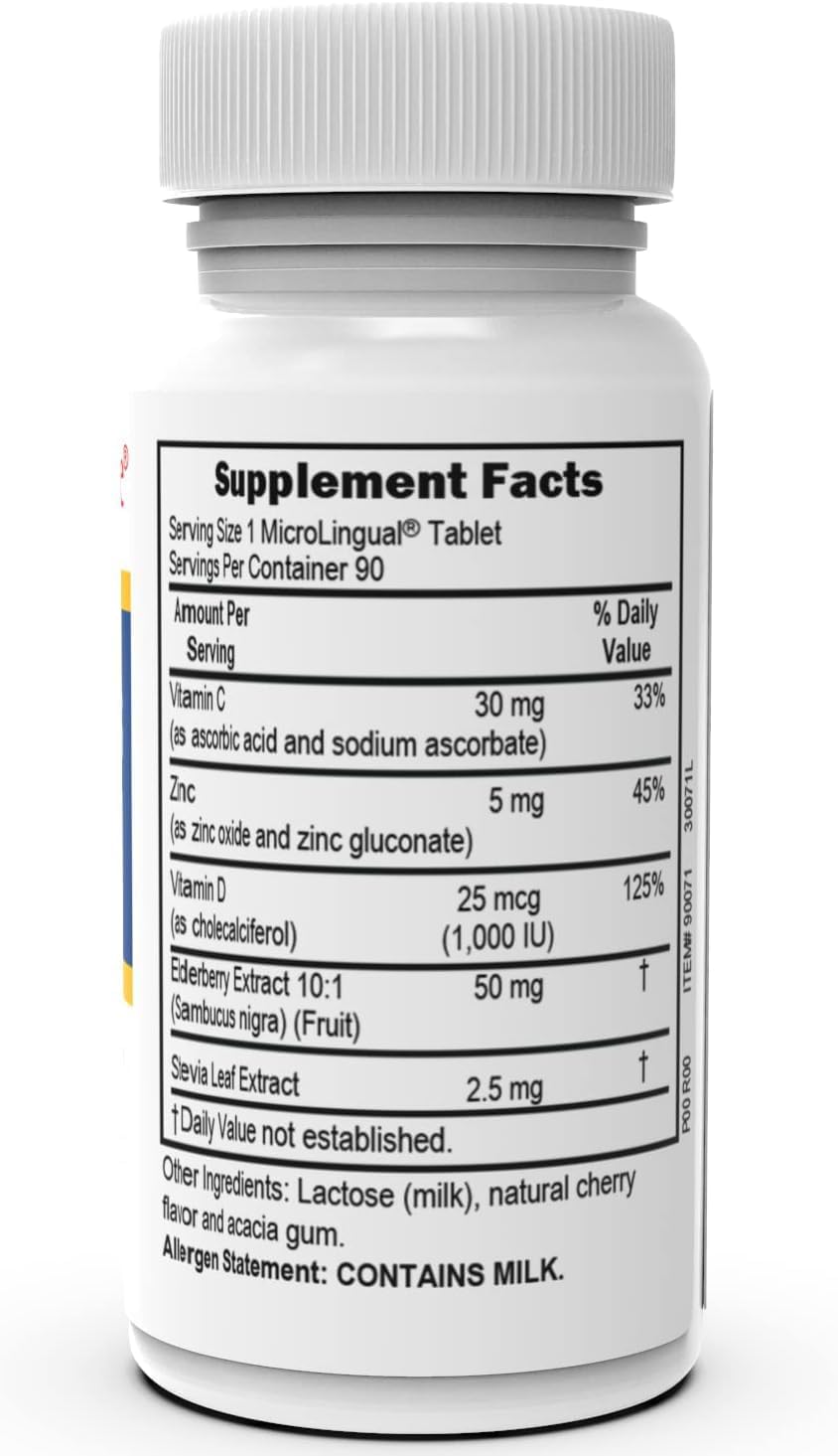 High Potency Zinc Plus Lozenges with Vitamin C, D3, Elderberry Extract - 90 Ct - Boost Immune System & Antioxidant Support - Non-GMO