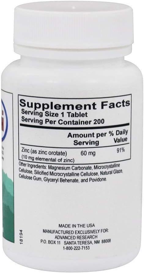High Potency Zinc Supplement 60 mg - 200 Tablets for Nutrient Absorption and Immune Support