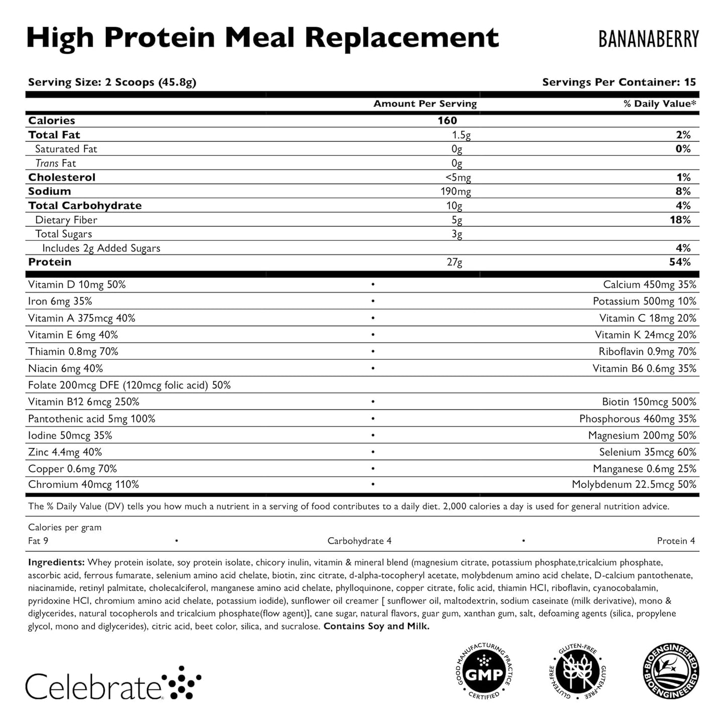 High Protein Bananaberry Shake for Bariatric Surgery Patients, 27g Protein, 5g Fiber, 15 Servings