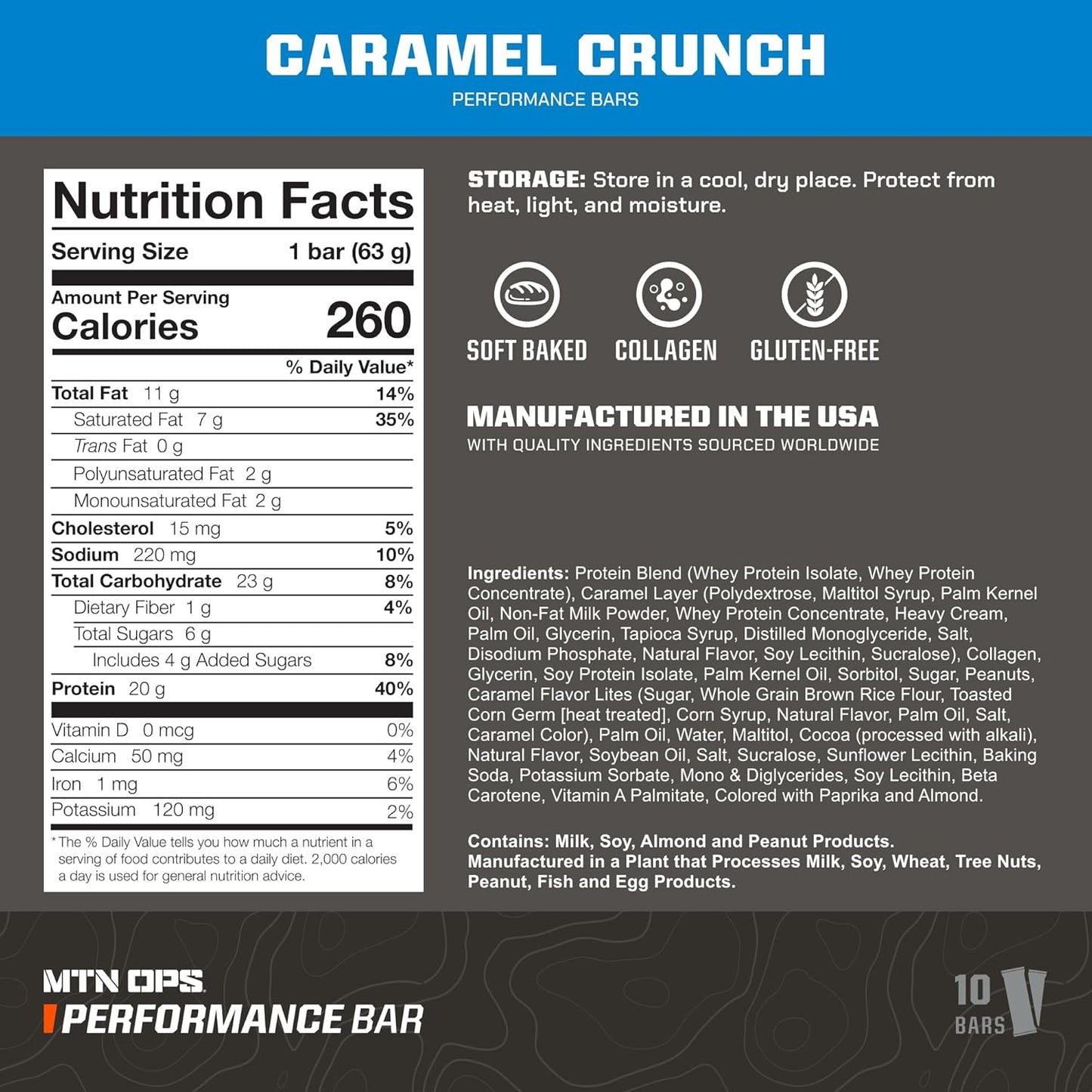 High Protein Caramel Crunch Bars with Whey Isolate & Collagen - 10 Count